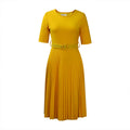 D028 dress - women's foreign trade summer  short sleeve high waist yellow pleated skirt african plus size european and american style dress