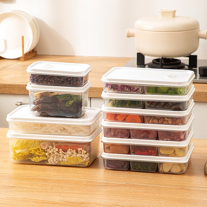 Kitchen, refrigerator, fresh-keeping storage box, sealed food preparation, transparent fresh-keeping box, food grade grid plastic freezer