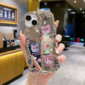 Three-dimensional wave electroplating suitable for apple 16pro cute cat mobile phone case iphonexr mirror flash diamond soft case