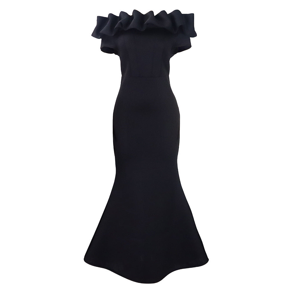 C8519 cross-border  fashion women's summer solid color off-the-shoulder mermaid maxi dress - export evening gown