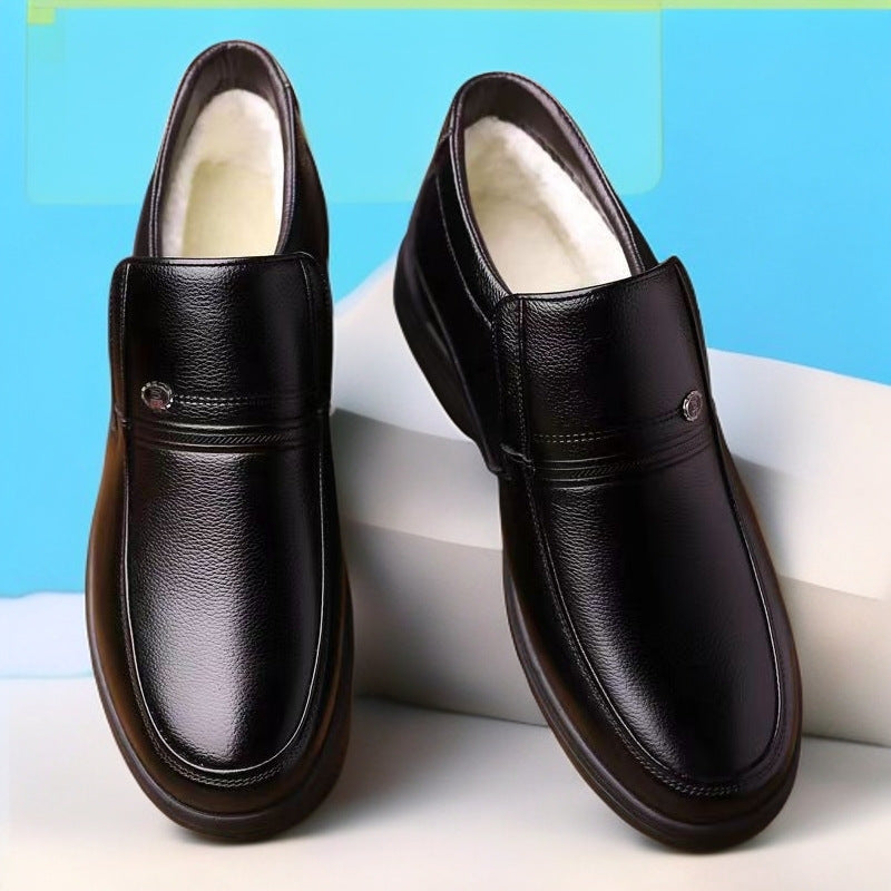 2025 new dad shoes non-slip leather shoes for seniors, high-top cotton shoes for men, winter warm cotton boots for middle-aged and elderly men