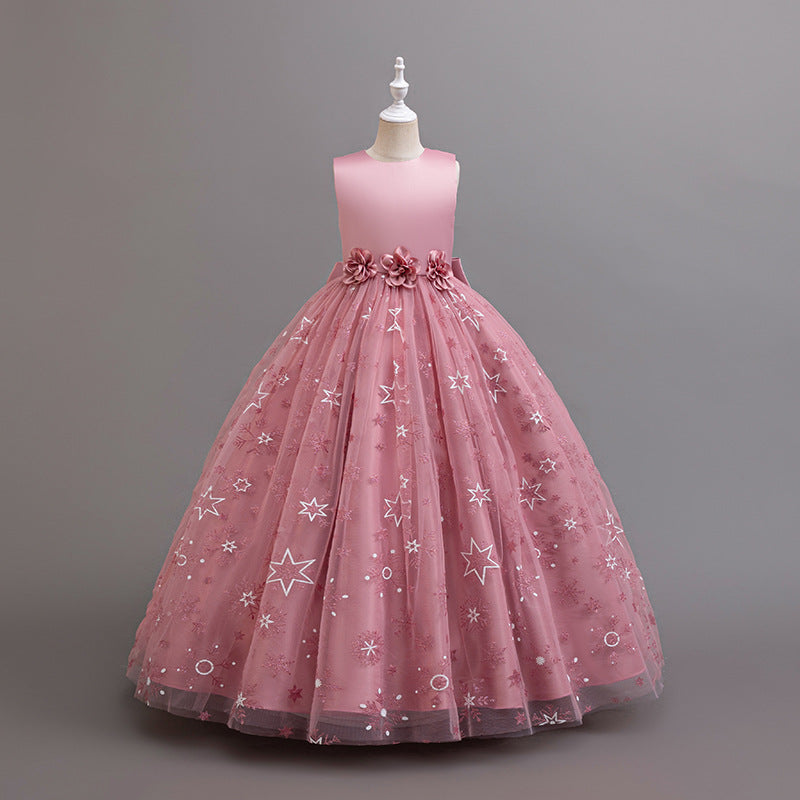 European and american style little princess cross-border children's dress, high-end tulle skirt, girls' wedding dress, banquet princess dress, piano recital evening gown