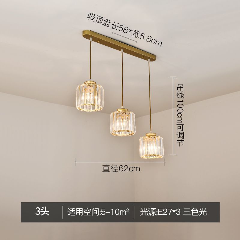 Modern minimalist bedroom bedside pendant light, simple bar counter entryway lighting, single-head suspension crystal chandelier