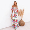 independent station new arrivalfashion spring summer one shoulder red flower printing long swing dress for women