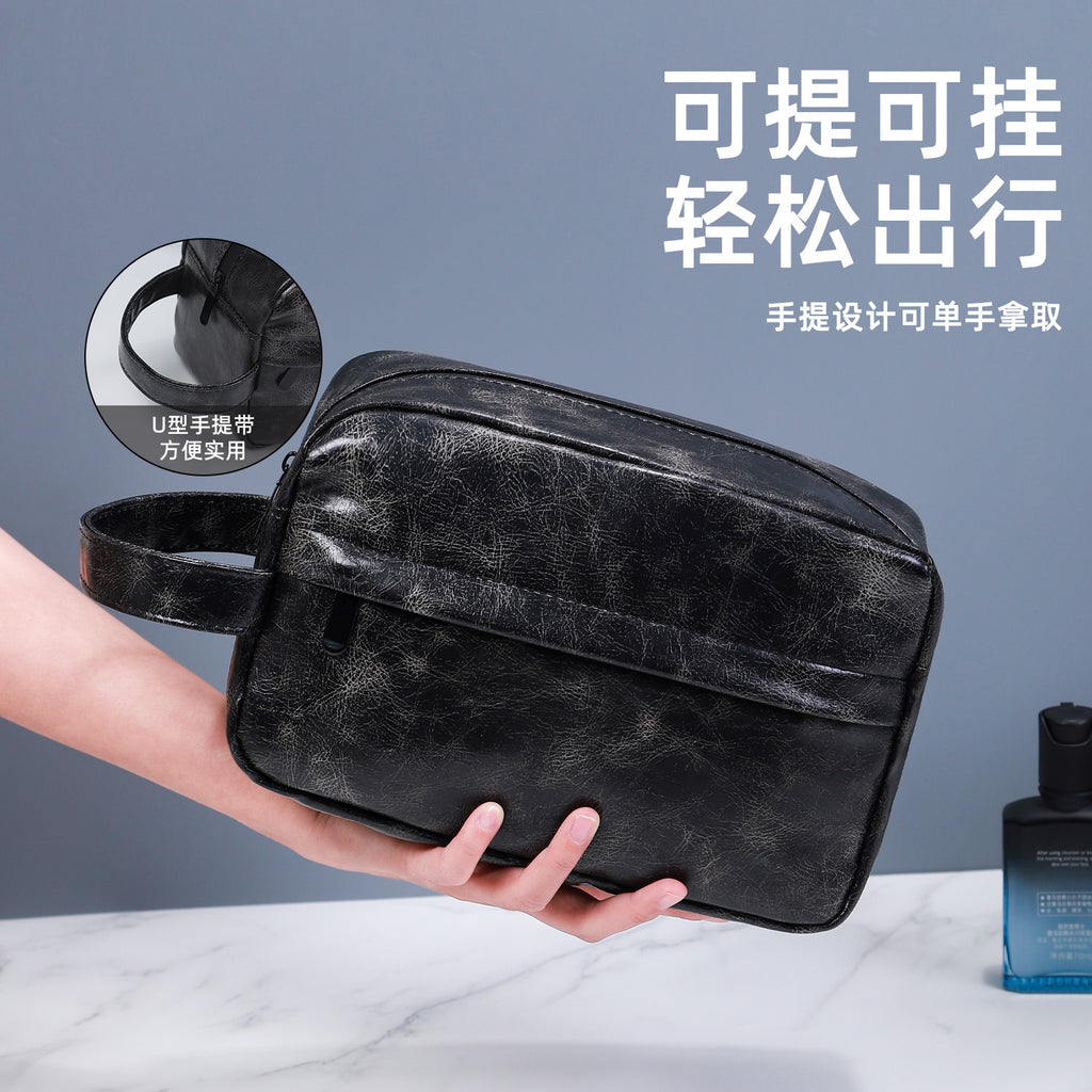 Yinke Light Luxury Portable Wash Bag Oil Wax PU Leather Business Travel Bag Men's toiletries Skin care product storage bag