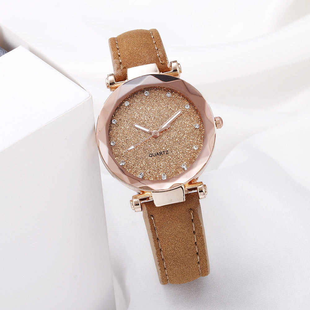 New arrival starry sky watch for women live broadcast women's fashioncasual watch rhinestone frosted leather belt watch thin model