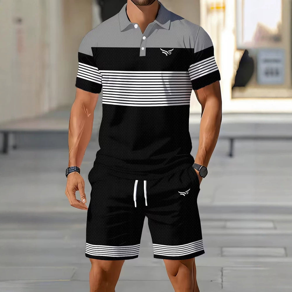 hot-selling men's polo shirt set, new summer two-piece casual short-sleeve and shorts set, dropshipping available