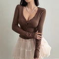 fashion pure desire sexy v-neck long sleeves t-shirt women's autumn winter silm tight inner slimming look bottom shirt
