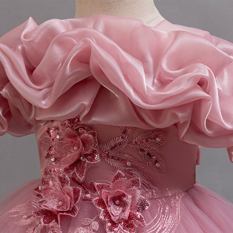 children's one-shoulder tulle princess dress - perfect for weddings, banquets, piano recitals, and parties
