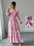 European and american cross-border  french long gown - round neck, loose fit, lantern sleeves, soft korean style, overseas fashion