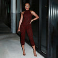 European and american style  autumn  new arrival: unique streetwear trendy printed sleeveless bodycon backless jumpsuit for women