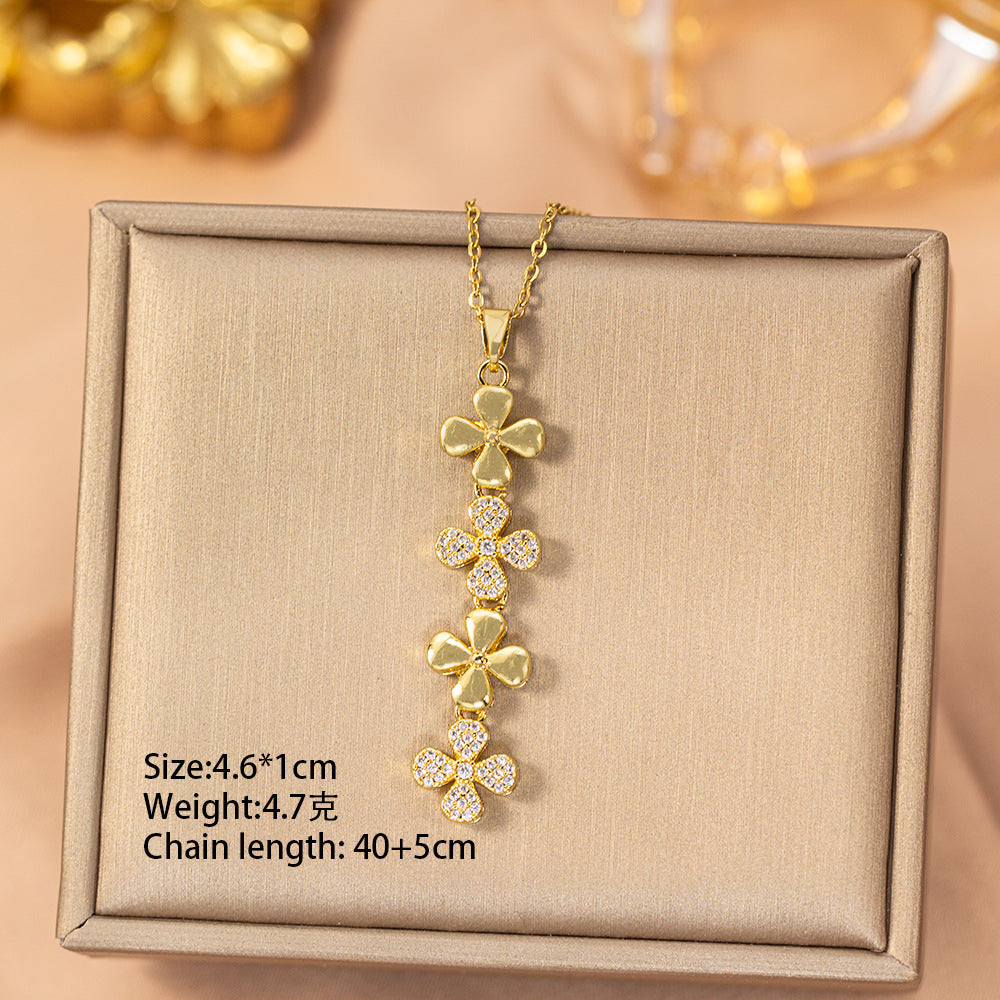 [titanium steel] cross-border popular diamond-filled four-leaf clover long necklace for women, accessible luxury, high-end niche clavicle chain jewelry