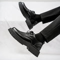Autumn new men's casual leather shoes, retro work boots, lace-up soft sole breathable height increasing chunky sole oxfords