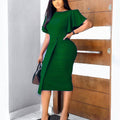 Export women's clothing  summer cross-border plus size bell sleeve round neck slit hip cover professional skirt african dress