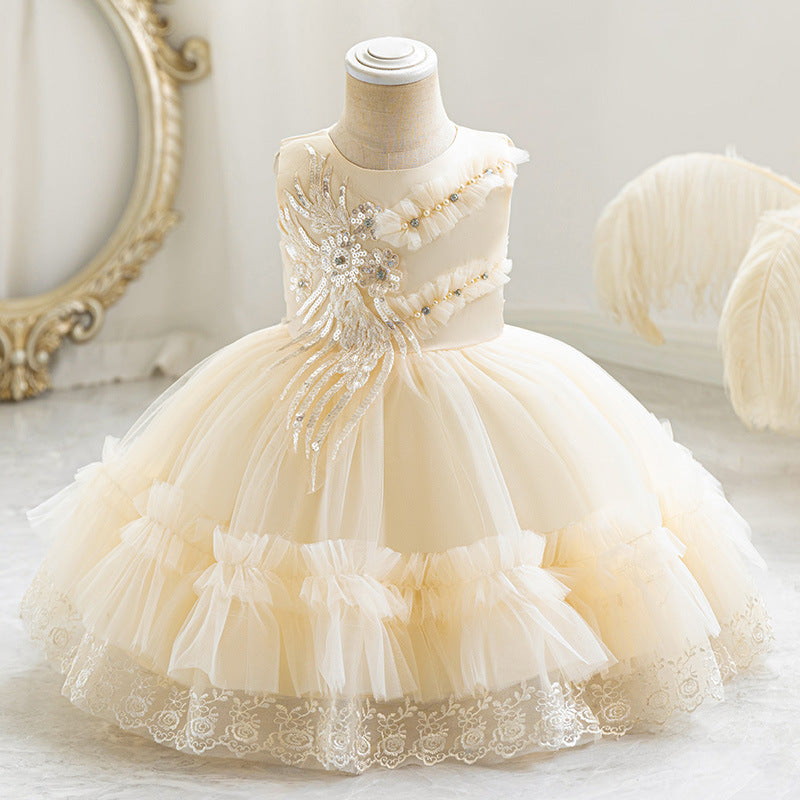 Ready-to-ship new children's formal dress - tulle cake sequin princess dress for baby girls' first birthday - girl dress