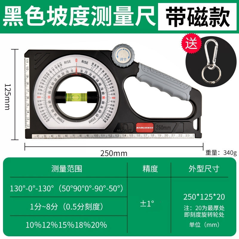 Magnetic multifunctional slope meter, angle gauge, level angle ruler, slope meter, slope ruler, angle measurement