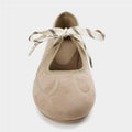 Za2026 summer new women's shoes - beige brown suede lace-up ballet flats with front tie