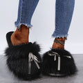 Baotou furry slippers for women outwear2024fall and winternew arrivalbows imitation fox fur fairy style flats cotton slippers
