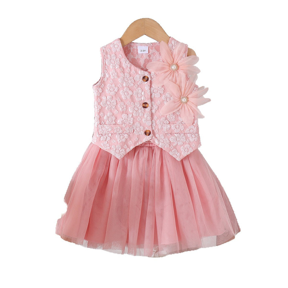 Kids clothing cross-border exclusive for european and american girls new arrival children's pink vest + mesh skirt children's clothing