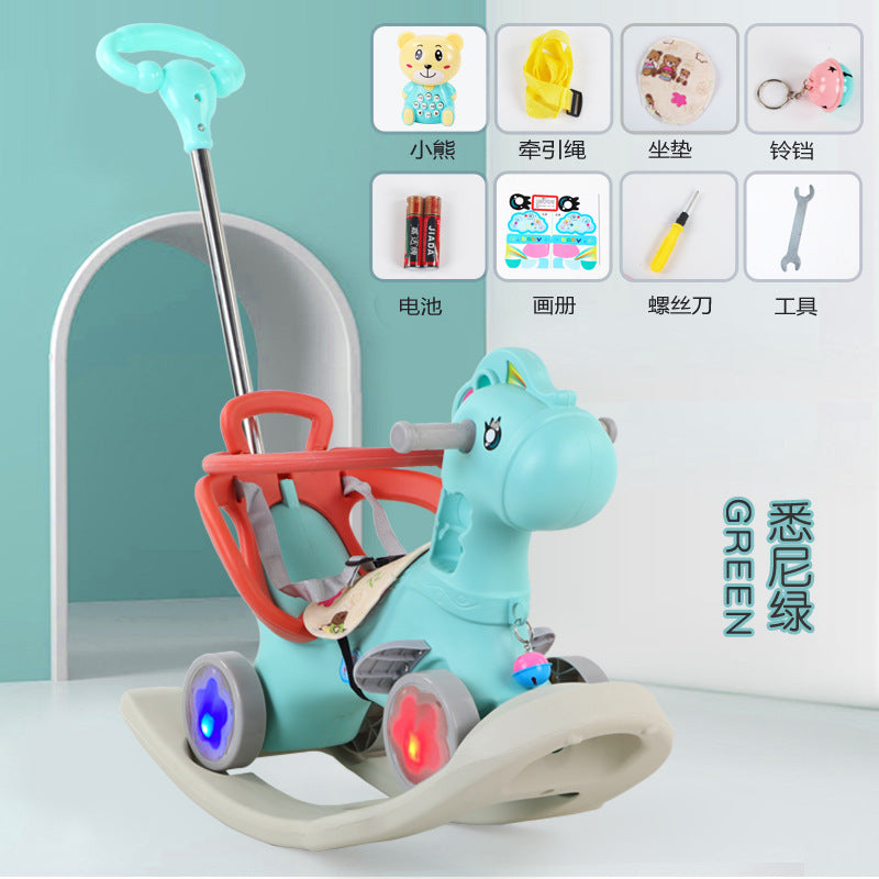Children's rocking horse Trojan rocking chair dual-purpose multi-functional baby stroller with music One piece of baby rocking horse will be shipped.