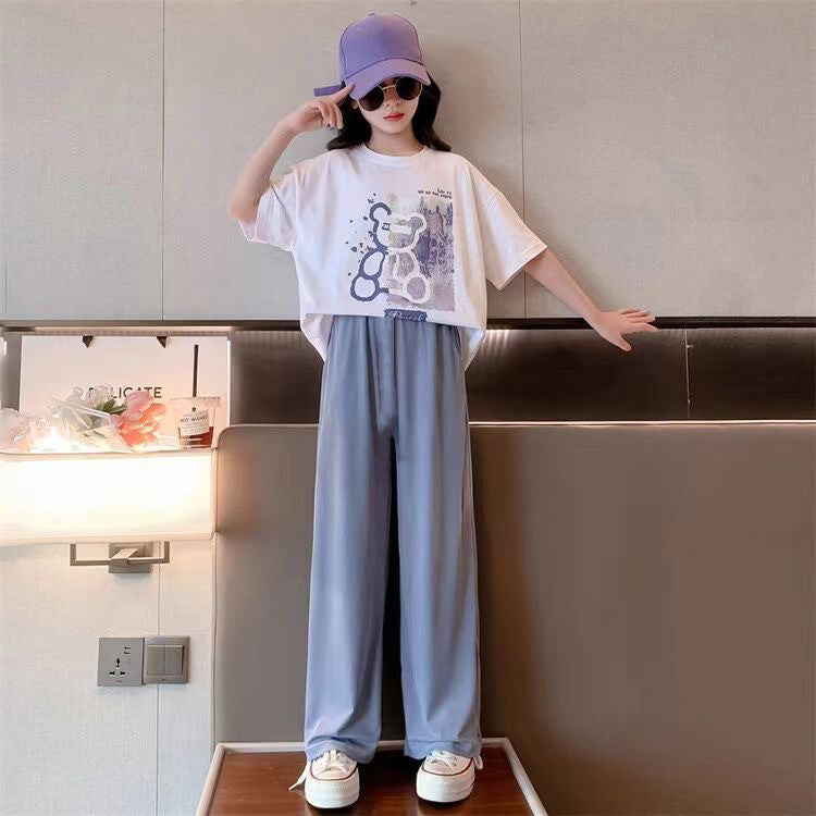 Girls' short-sleeve t-shirt set - summer  new collection - girls' summer clothing - kids' summer outfits - girls' summer apparel (big girls)