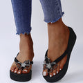 Aliexpress cross-border plus size platform slippers women's minimalist butterfly rhinestone wedge flip-flops women's sizes 36-42