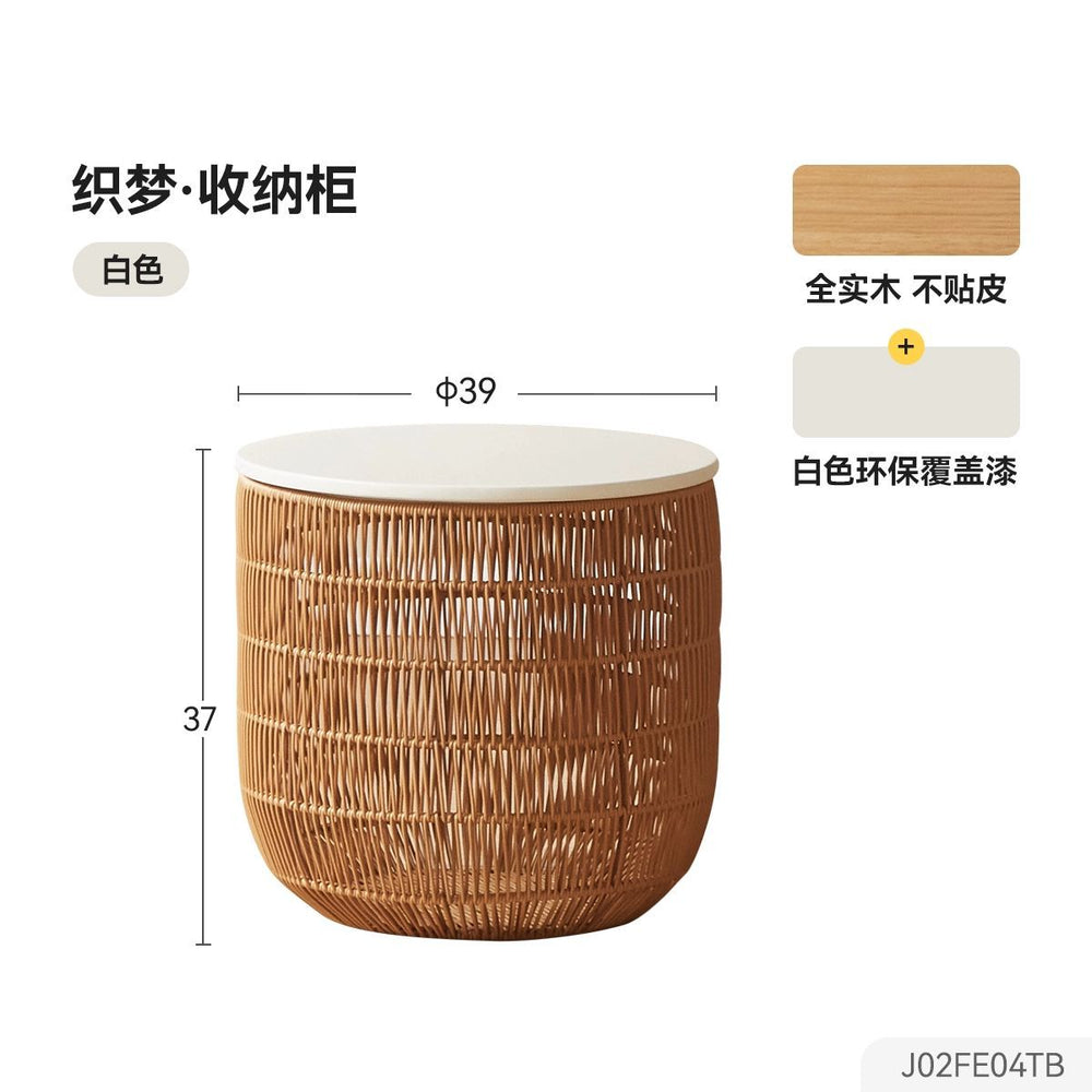 Genji muyu x visha solid wood kids bedside table casual round storage basket japanese style small apartment bedside table