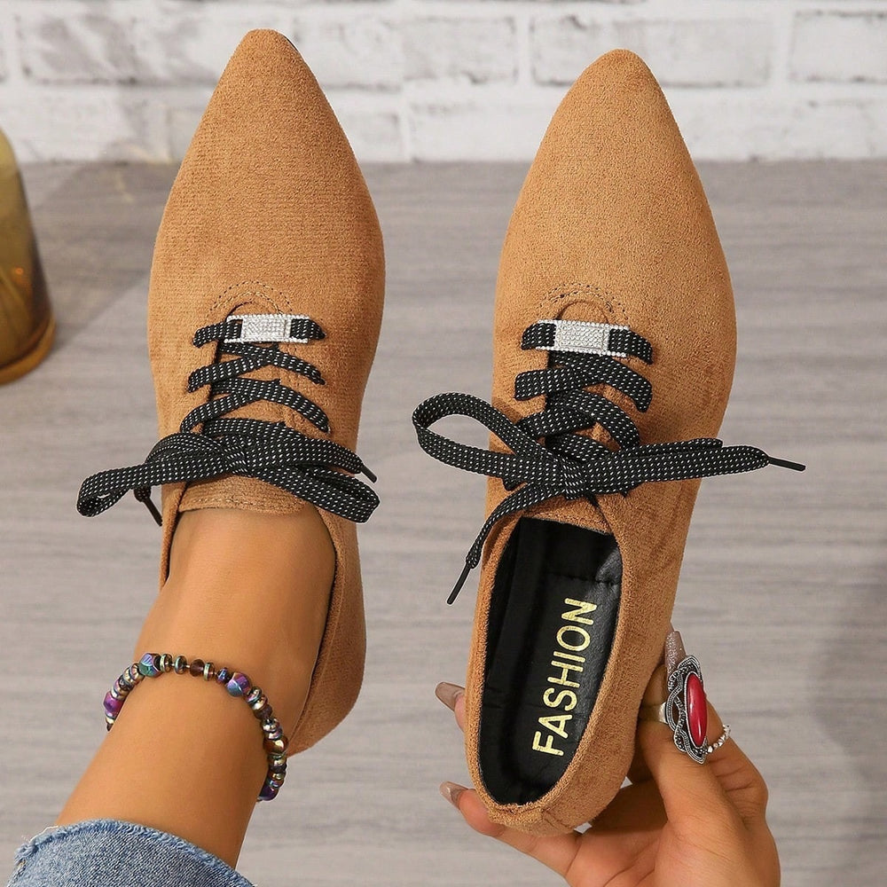 Exportplus size spring new arrivalplaid low heel pointed toe fashion deep mouth soft bottom front tie back tweed styleflats women