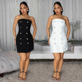 C7606 cross-border   fashion women's sexy bandeau backless double-breasted dress - new