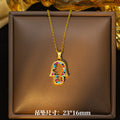 European and american cross-border titanium steel weight hand-set diamond necklace hot style color zircon pendant high-end personalized clavicle chain jewelry