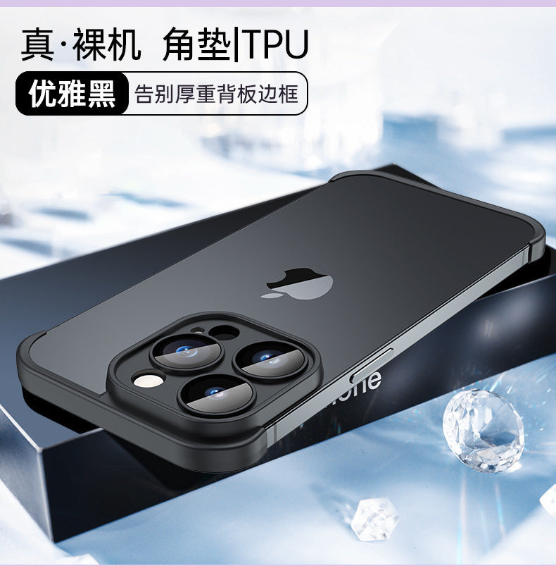 Suitable for iphone15pro with built-in glass lens film mobile phone case apple 14 corner pad tpu borderless protective case