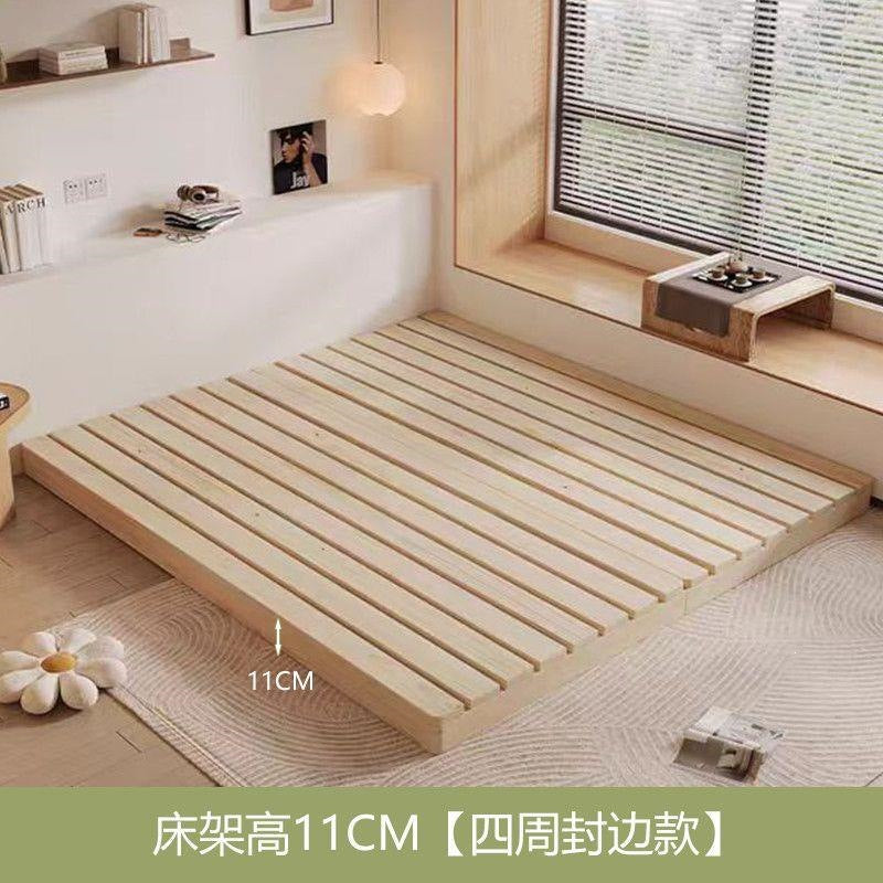 All solid wood tatami simple rental room casual modern single and double bed b&b hotel floor-standing bedside bed frame