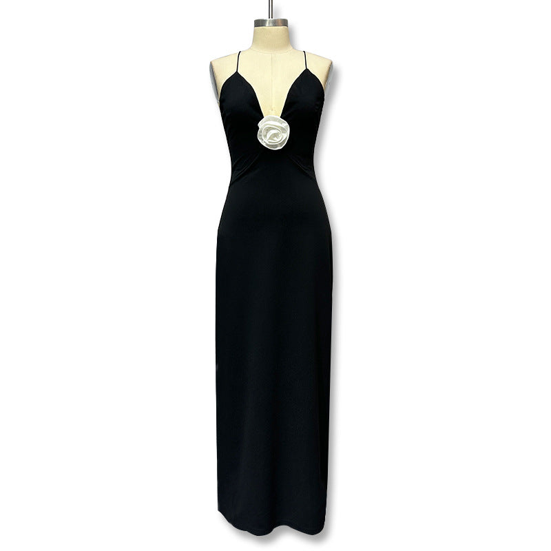 European and american style cross-border  new arrival: sexy and elegant v-neck spliced backless chiffon maxi dress for women
