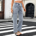 Fashion cross-border export  independent station new arrival washed american drawstring fashioncasual high elastic denim pants