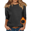 european and american cross-border  new women's round neck 7/8 sleeve solid color fleece-lined base layer top