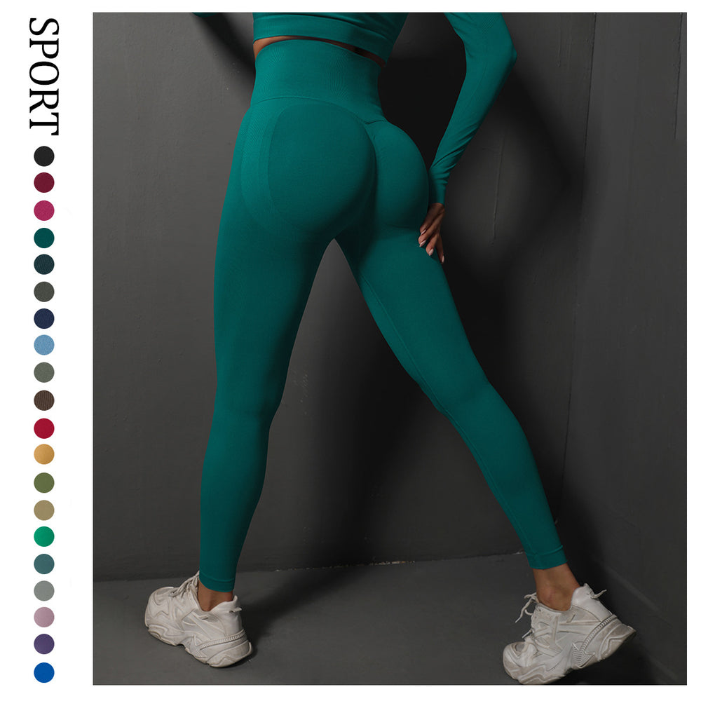 Spring/summer new solid color knitted seamless peach lift high-waisted yoga leggings for women - tummy control, butt enhancement, running, workout, and fitness