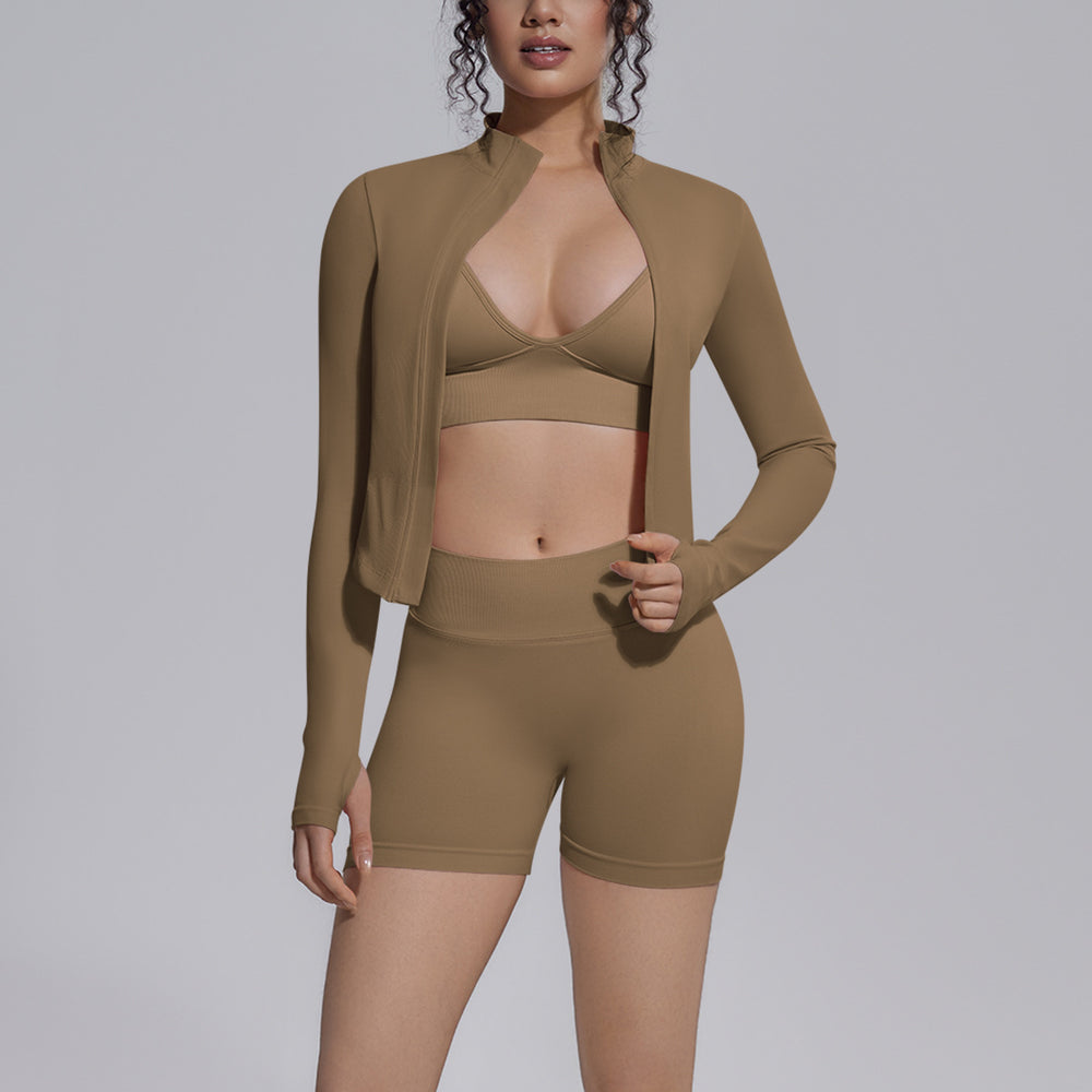 New seamless solid color high-waisted workout set - four-piece yoga, running & fitness apparel