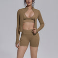 New seamless solid color high-waisted workout set - four-piece yoga, running & fitness apparel