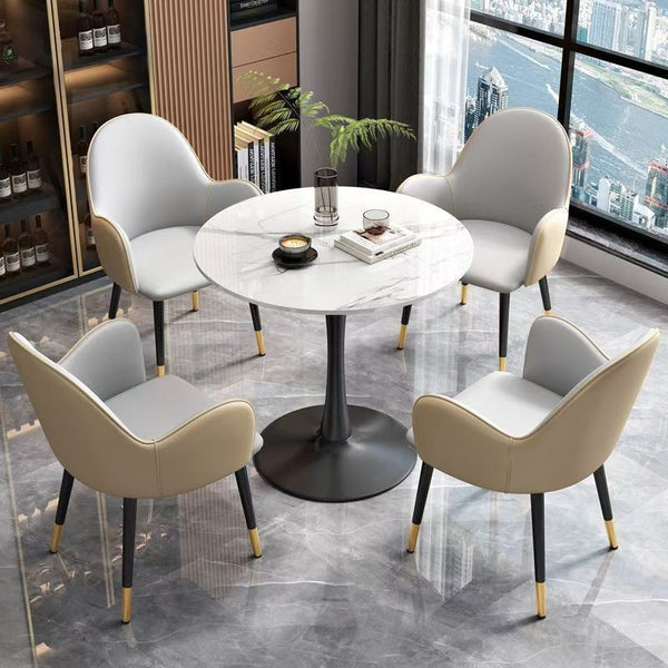 Rock slab negotiation table and chair combination cat claw leather chair reception table small round table balcony modern casual coffee light luxury dining table