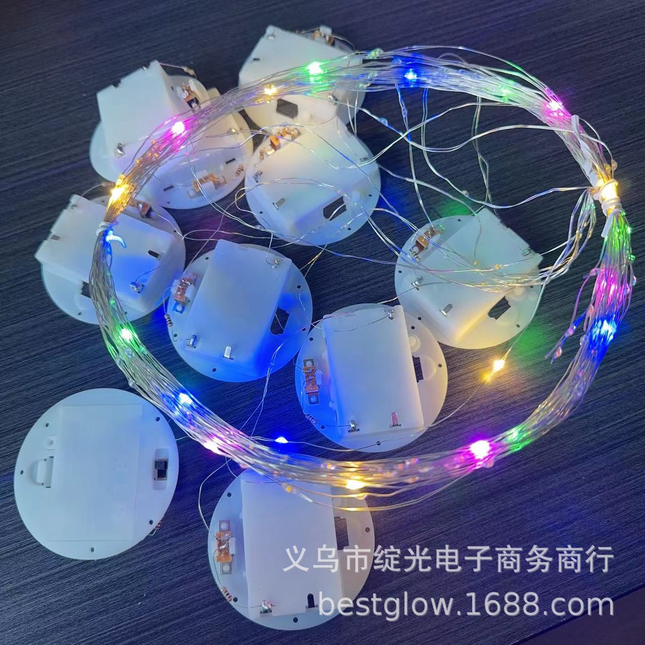 LED round battery box, disc copper wire light string, round wood base process, eternal flower glass gift decorative light string