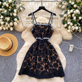French romantic 3d rose lace cami dress - women's summer sexy slimming a-line dress