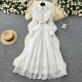 Luxury chic polo collar dress - spring collection: exquisite embroidered mesh, unique design, ethereal and elegant maxi dress