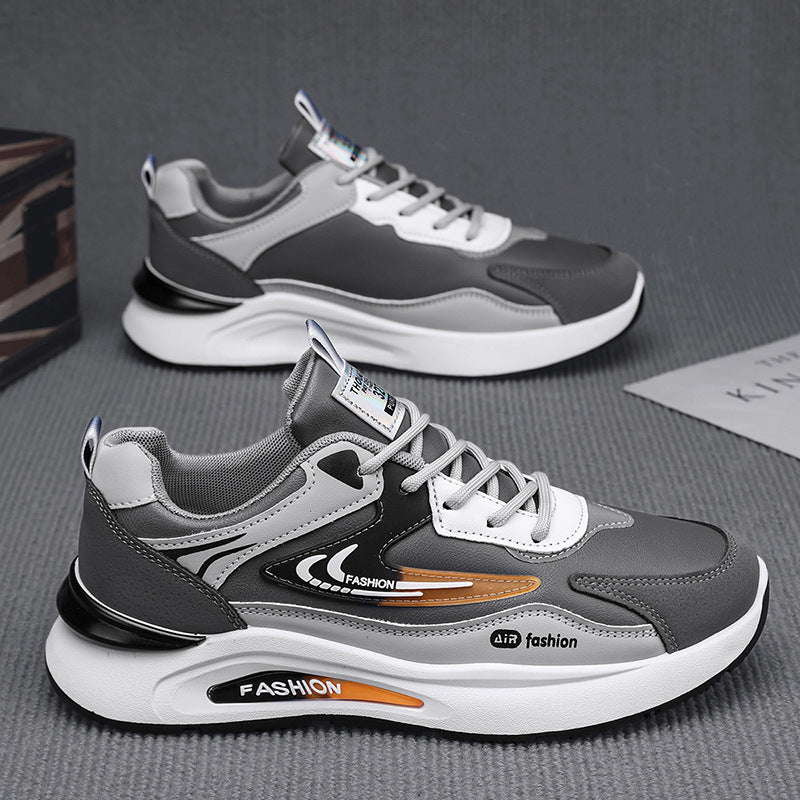 Men's spring new leather waterproof sneakers - trendy, versatile, casual dad shoes with soft, non-slip soles for running