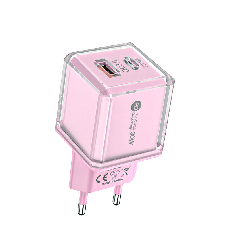 Big ice cube a+c macaron european, american and british mobile phone fast charging head qc3.0+pd20w dual-port cross-border supply