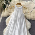 White fairy dress 2024 summer new arrival - high-end sleeveless halter neck lace patchwork loose elegant maxi dress