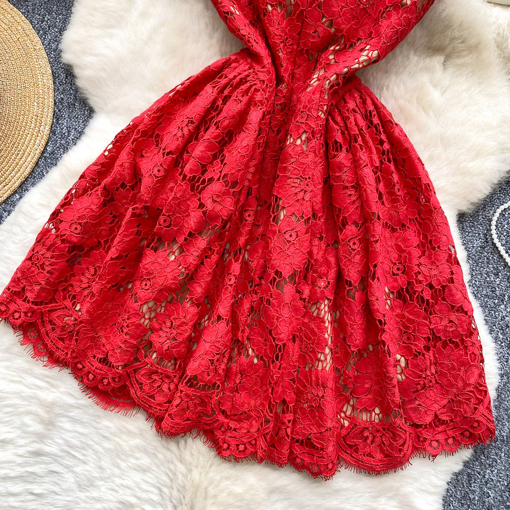 Luxury style sleeveless dress for women - summer mesh lace, cinched waist design, mature & chic, queen bee mini dress