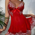 Wholesale foreign trade sexy lingerie nightwear lace mesh nightgown valentine's day red festive suspender dress