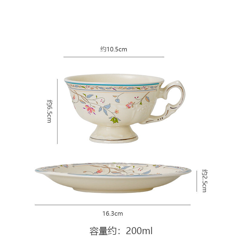 Vintage elegant court style ceramic coffee milk cup and saucer set - fresh, delicate afternoon tea, office drinking cup