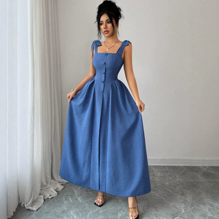cross-border fashion sleeveless waist a swing halter dress women's summer new floral slimming look skirt