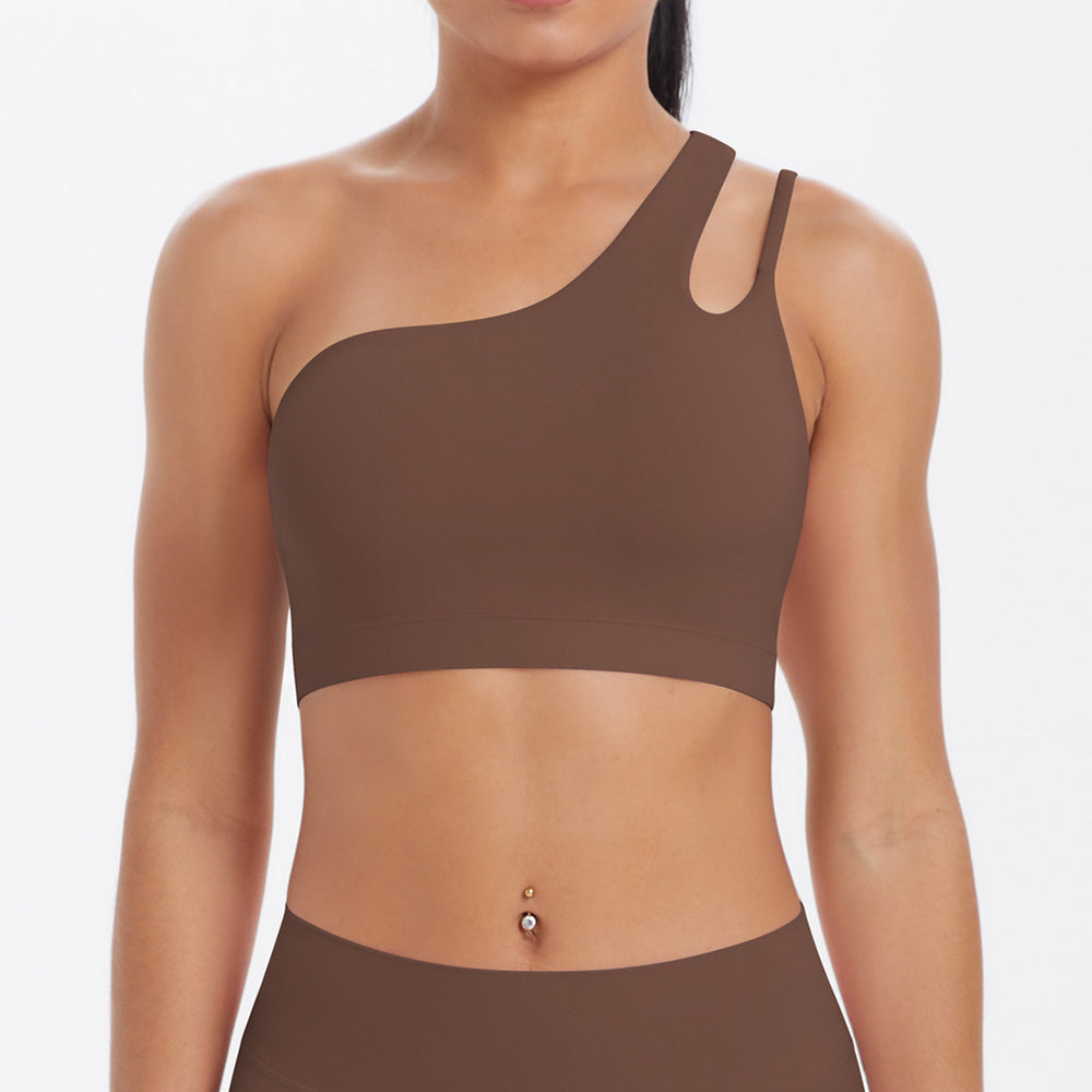 Asymmetrical one-shoulder yoga bra - barely-there sports bra with irregular straps - running & fitness tank top for women